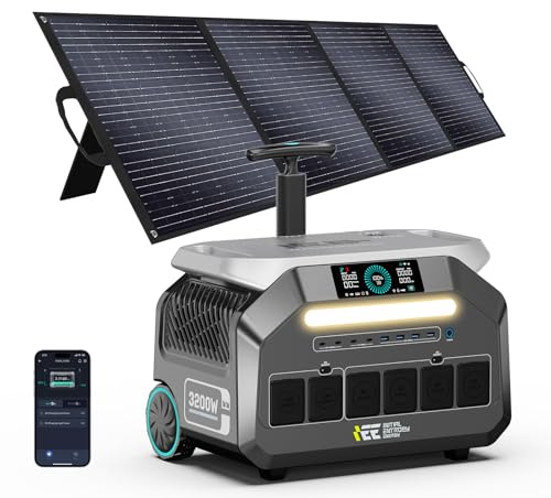 IEE 3200W Estación de Energía Portátil P3200 con Panel Solar 200W, Generador Solar 2048Wh, Batería LiFePO4, Carga al 80% en 45 min, APP, 16 Puertos, Power Station para Camping, Caravana y Emergencias