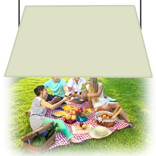 Toldo rectangular impermeable de 300 x 420 cm con protección UV para jardín, patio, camping, poliéster PES duradero con ojales, color crema, hecho a medida