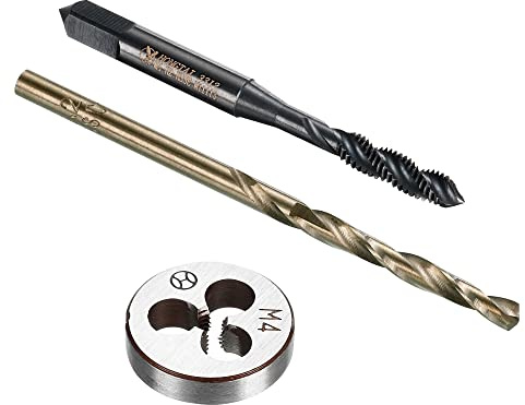 OYSKGNCMW Set di Maschi e filiere e Punte da Trapano, Maschio a Spirale Rivestito in nitruro M4 x 0,7 e filiera Tonda, Punta elicoidale in Acciaio rapido al Cobalto da 3,3 mm