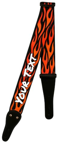 Pictogogo Sangle de Guitare Personnalisée – Pour Guitare Électrique, Basse ou Classique – Texte ou Graphique au Choix, Similicuir Végan, Fabrication UE, Porte-Plectre – Sangle Imprimée (Flammes)