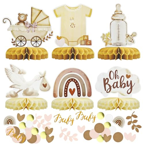 YIMETOP Babyparty Deko, 130 Stück Baby Shower Deco Konfetti Mädchen Junge, Babyparty Tischdeko Konfetti mit 6 Mustern, Gender Reveal Party und Geburtstag Dekoration