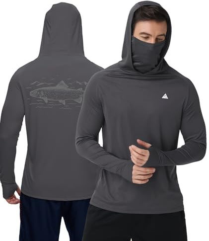 ZITY Men's Sun Protection Hoodie with Mask UPF 50+ UV Long Sleeve Lightweight Shirt Rapid Drying Fishing & Rash Guard