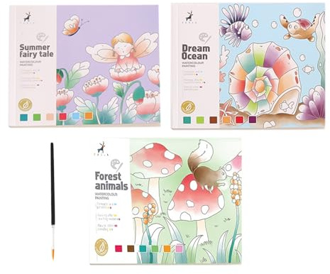 Jlobnyiun Libro para colorear acuarela - Juego de Dibujo de 3 Piezas | Libros de Acuarela - Para Niños Jóvenes Adultos Inicio Escuela Viaje Creativo