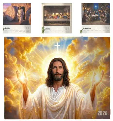 Jesus Christ Exquisite Images 2026 Wall Calendar -Daily Faith, Peace & Divine Inspiration, Christian Religious Wall Calendar with 12 Breathtaking, Reverent illustrations of Jesus, Gift for Home (A)