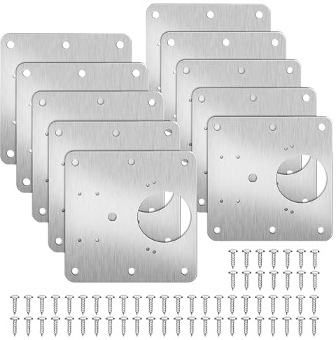 Hinge Repair Plate, 10PCS Stainless Steel Cabinet Hinge Repair Brackets with Screws, Kitchen Door Hinge Repair Plate with Holes for Kitchen Cupboard, Wardrobe & Wooden Furniture Doors