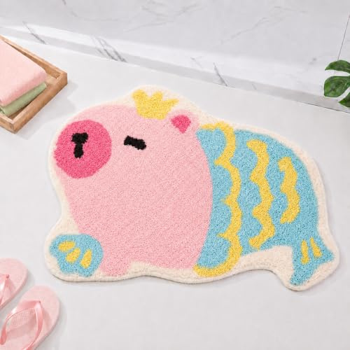 Dermalyx Alfombra De Baño Kapybara Suave, Tapete Antideslizante, Esterilla Lavable para Ducha, Alfombrilla para Niños Y Adultos, Diseño De Animal Adorable 40x60 cm
