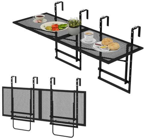 GIANTEX Mesa Colgante para Barandilla de Balcón, 121 x 46,5-51 x 60-80 cm