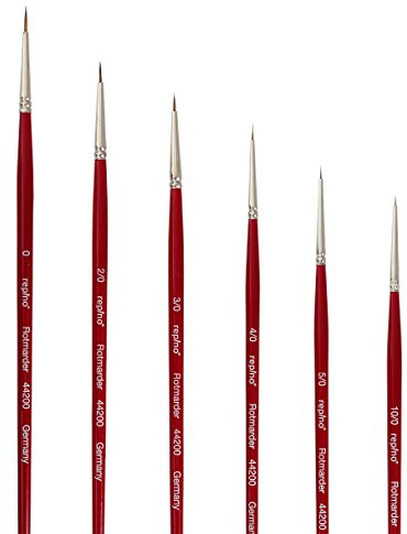 Rotmarderpinsel Künstlerpinsel Set feinster Qualität - Grösse 10/0, 5/0, 4/0, 3/0, 2/0 und 0 - Rotmarderhaar Pinsel Pinselset für Aquarell Öl Acryl
