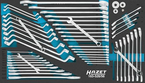 HAZET Schraubenschlüssel-Satz 163-528/56 I Außen-Sechskant Profil, Außen-Doppel-Sechskant-Tractionsprofil I HAZET-Safety-Insert-System I 56 teilig