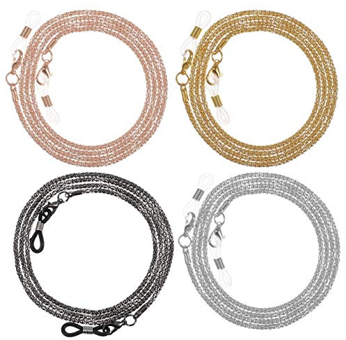 FANTESI 4 pcs Eyeglasses Chain, Glasses Chain Non-Slip Metal Glasses Strap Spectacle Chain Glasses Cord Sunglasses Strap Lanyard Eyewear Strap for Women Sports