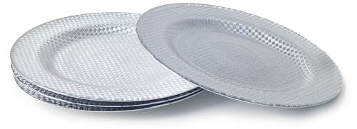 Rammento Lot de 4 assiettes de présentation rondes en verre argenté 33 cm