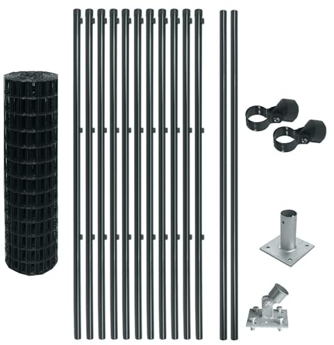 ESTEXO Schweißgitter Gartenzaun Set Komplettset Zaun Gartenzaunset Zaunset Drahtzaun Gitterzaun mit Aufschraubhülsen in Anthrazit RAL 7016 (1,0 x 25 m)