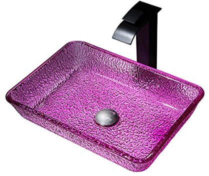 Badezimmer-Waschbecken, gehärtetes Glas-Waschbecken mit Messing-Wasserhahn und Abfluss-Kombination, künstlerisches Waschbecken, Waschtisch-Aufsatz-Installation, B (D)