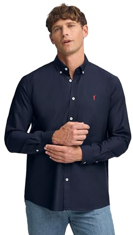 Polo Club Camicia Oxford Unomo con Logo Ricamato 100% Cotone, Navy Blue -L