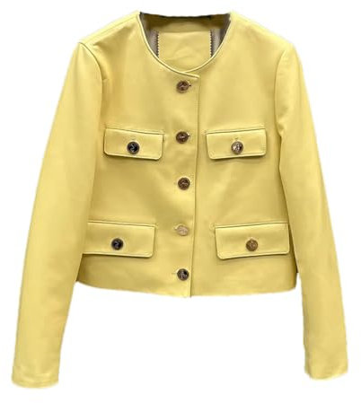 Hdhdeueh Damen Schaffell Leder Jacken O Neck Bomberjacke Ledermantel, gelb, 46