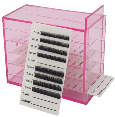 Mekupeu 5 Layer Makeup Organizer Storage Box Clear Eyelash Storage Box Eyelashes Grafting Eyelash Extension Tool (Pink)