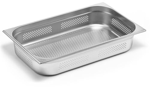Forgast GN-behållare 1/1, Perforerad gastronormbehållare i rostfritt stål, Mått 53x32,5 cm, Djup 10 cm, Rundade hörn, Gediget utförande, Transport, Förvaring, Bearbetning, Uppvärmning av mat
