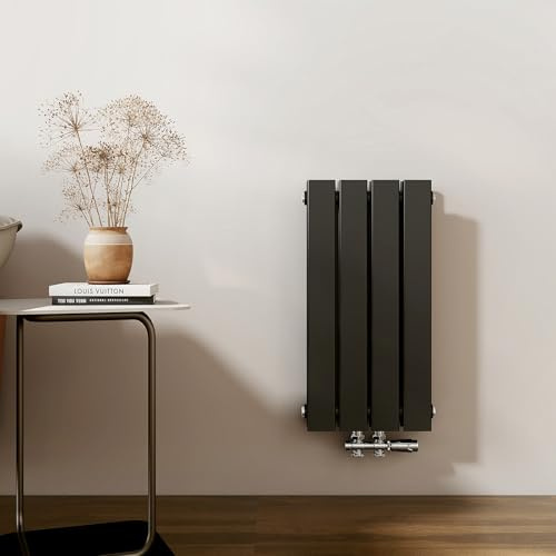 EMKE Radiateur Petit, 600x300 mm, Noir,327 W,Panneaux Double | Radiateur Vertical, Radiateur Plat Étroit pour Salle de Bain, Conception à Raccordement Central