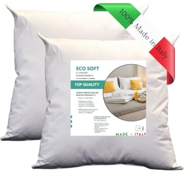 GM ECO Soft Cuscini Letto 60x60 Guanciali per dormire 2 pezzi rivestimento in fibre sintetiche anallergiche fresco lavabile anallergico e traspirante Made in Italy