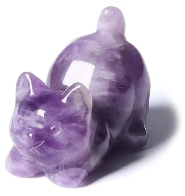 PESOENTH Amethyst Crystal Cat Gifts for Women Cat Lovers,Amethyst Cat Statue Purple Cat Crystal Figurine Ornament Cat Themed Gifts for Home Room Office Desk Decor for Women Birthday