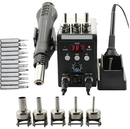 HEALBYBLE Station de soudage 2 en 1 avec Affichage numérique, Pistolet à Air Chaud, Fer à souder électrique, Outils de réparation,RéSistant Aux Hautes TempéRatures(8586 Set-2)