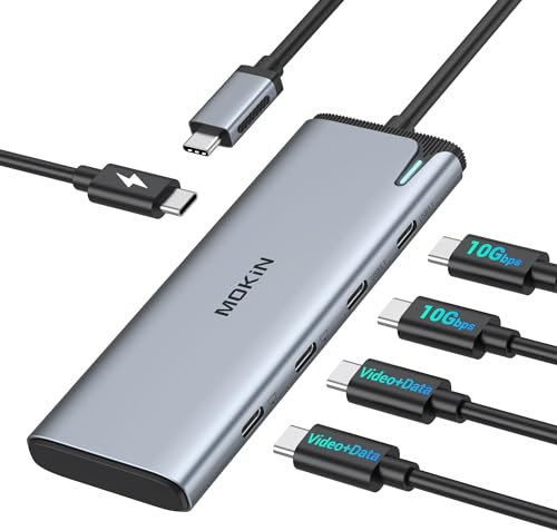 Hub USB C multipuerto, adaptador tipo C 5 en 1 MOKiN con doble salida de vídeo 4K@60Hz, carga rápida PD 100W, USB-C 3.1 10Gbps, distribuidor USB C para MacBook Pro, Dell, HP, iPad Pro