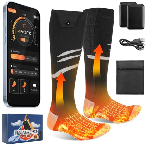 Olycism Calzini Riscaldati con APP Potenziati Batteria Ricaricabile da 5000mAh Calzini Riscaldati Elettrici per Uomo e Donna 4 Temperature Regolabili Ciclismo all'Aperto Campeggio Trekking Moto Sci M