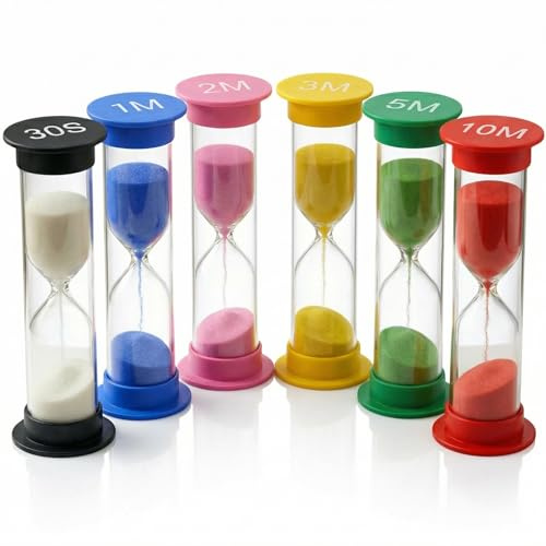 Sanduhr Timer Set - 6-teiliges Sanduhr-Set für Kinder mit 30 Sekunden, 1, 2, 3, 5 & 10 Minuten - Lern- & Spieltimer zum Bürsten, Lernen & Alltag