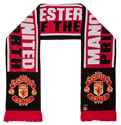 Manchester United FC halsduk stickad jacquard herr barn officiell fotbollspresent, Röd pon, L