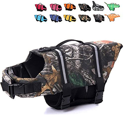 HAOCOO Schwimmweste für Hunde, Sicherheits-Badeanzug mit reflektierenden Streifen/verstellbarem Gürtel für Hunde, Größe L, Camouflage 1