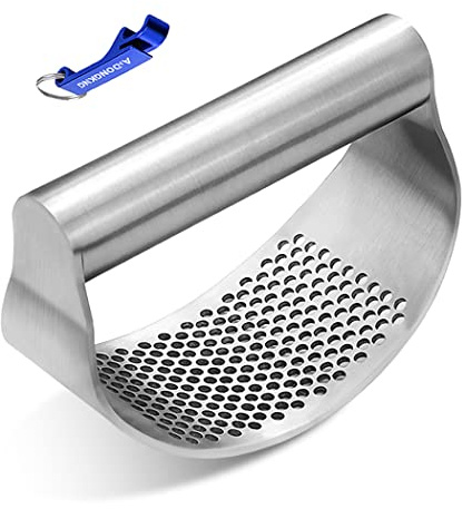 Garlic Press Rocker, Bottle Opener, Stainless Steel Garlic Crusher Chopper Squeezer Slicer Mincer