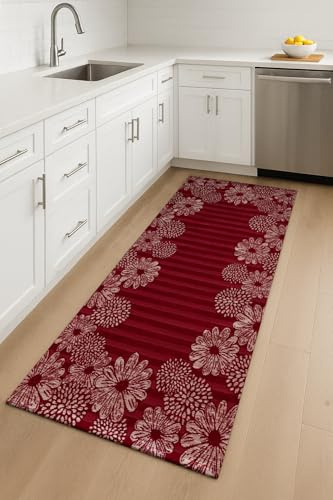 HomeLife Tappeto Cucina Antiscivolo Lavabile e Antimacchia Made in Italy | Elegante Tappeto Passatoia Cucina Lavabile | Tappeto Corridoio Lungo | Tappeti Cucina Moderni 55X140 - Sole - Rosso
