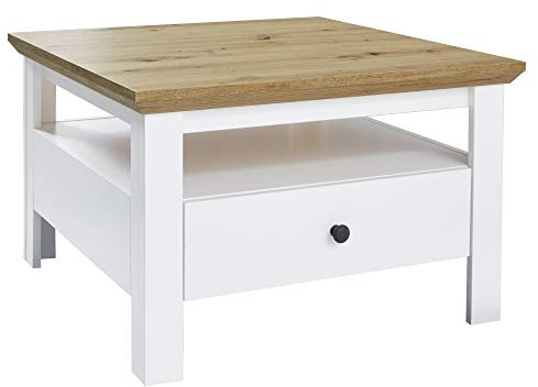 trendteam smart living - Universal - Couchtisch - Artisan Eiche/Weiß - quadratischer Sofatisch im Landhausstil - (BxHxT) 70 x 46 x 70 cm - Kaffeetisch mit Vollauszug Schublade - Kratzfest