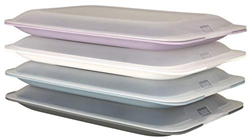 meberg 4er Set hochwertige Aufschnitt-Boxen Wurstbox Wurstdose platzsparend stapelbare Stapelboxen Pastell Vorratsdosen integrierte Servierplatte Frischhaltedose (4er Set)