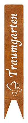 Wastello Metalldesign | Traumgarten | Gartenschild in edler Rost-Optik| Gartendeko aus Metall | Gartenstele für Deko | Rost-Schild für den Garten | Gartenstecker 120 cm x 20 cm
