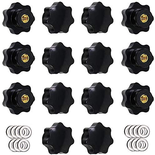 Greluma 14 Pezzi M6 Manopola di Serraggio con Filettatura Zigrinata, Impugnatura a Stella, Manopole a Forma di Stella Manopola di Serraggio con Impugnatura a Vite in Plastica Nera con Rondelle