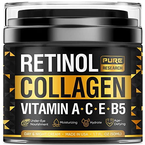 Retinol Face Cream – Natural Anti-Wrinkle Cream – Anti-Aging Facial Moisturizer with Collagen & Hyaluronic Acid - Hydrate, Renew and Protect Your Skin 1.7oz