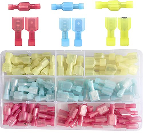 Ruidee 110 Stück Kabelverbinder kfz Flachstecker Nylon Männlich Weiblich Drahtklemmen Stecker Elektrische isolierte Crimp-Terminals Stoßverbinder Sortiment Set AWG 22-10 （DNS)