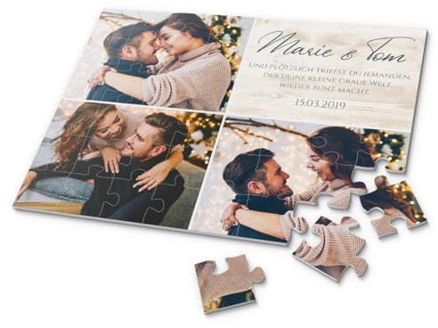 Acrylglas Puzzle mit Foto selbst gestalten | Fotopuzzle Collage mit eigenem Text | 30x22,5 cm - 48 Teile | persönliches Geschenk | Geburtstag Hochzeit Muttertag Vatertag Liebe