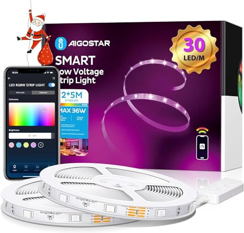 Aigostar Tiras LED Alexa 10 Metros, WiFi Luces LED Inteligente RGB con Control Remoto, Tira LED Compatible con Alexa, Google Assistant y App, 80 Modos de Escena y Sincronización de Música