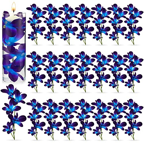 Fiori finti blu viola orchidea blu vaso riempitivi viola orchidea centrotavola riempimento per candele galleggianti, matrimoni, feste di compleanno, decorazioni da tavola (32 pezzi)
