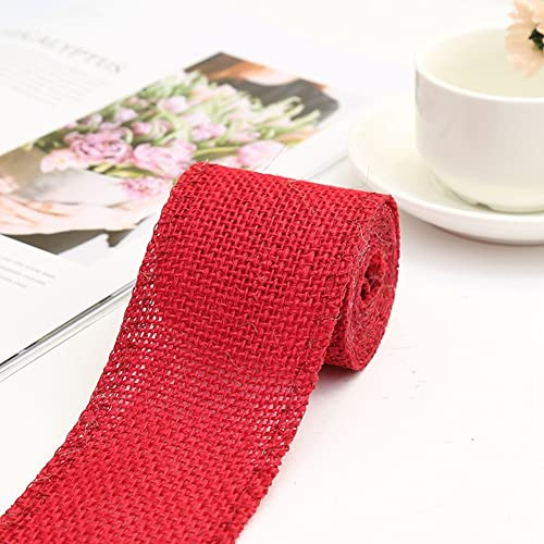 Egurs Juteband 6cm x 2m Natur Dekoband aus Jute für DIY Basteln rot | Rustikale Juteoptik, Leicht zu Schneiden und Formen für Geschenke Blumen Hochzeit Tischdeko und kreative Projekte