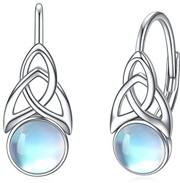 Månsten örhängen för kvinnor 925 sterling silver irländsk keltisk knut ring örhängen spakback smycken gåvor, 0.77 x 0.29 inches, Sterlingsilver, Månsten