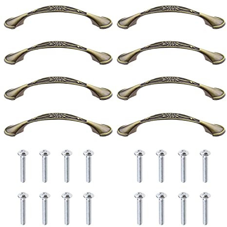 EMSea 8 Stück Retro Schrankgriffe Zuggriffe Schubladengriffe mit 16 Schrauben für Kleiderschrank Bücherregal Nachttisch Möbel 96mm Lochabstand Bronze