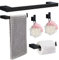 HANFU Accesorios Baño Set de 5 Piezas, Toalleros de Baño de Pared Aluminio, Toallero 40cm, Toallero de Papel y Gancho para Toalla de Baño, Colgador Toalla Baño Juego Cuartos Set de Baño, Negro