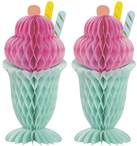 Unique 16748 - Honeycomb Table Decorations - 28 cm - Pastel Ice Cream Summer Party - 2 Count (1 Pack)