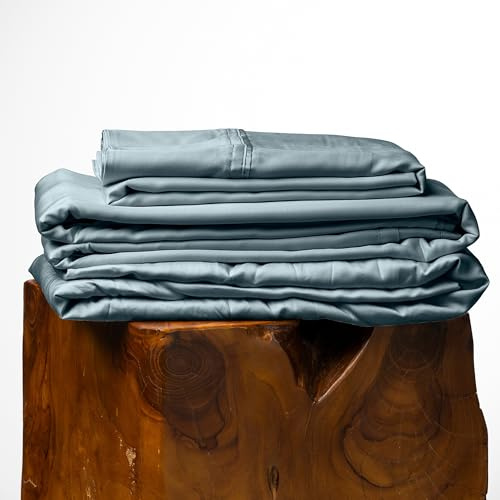 Olive + Crate Set di federe e lenzuola rinfrescanti in eucalipto, 100% fibra Tencel certificata dall'Austria, migliore della seta, lino, bambù e cotone, biancheria da letto con tasca profonda, blu