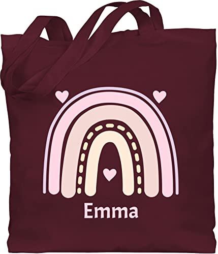 Baumwolltasche - Boho - Regenbogen - Herzchen Name - Unisize - Bordeauxrot - stofftaschen für kindergarten kinder stoffbeutel bohemian chic stil beutel stofftasche klein jutebeutel kita individuell