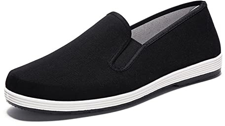 eYLun Kung Fu Shoes Men Tai Chi Shoes Chinese Traditional Martial Arts Rubber Sole Slip On Old Beijing Shoes Size 9Men/10Women Black