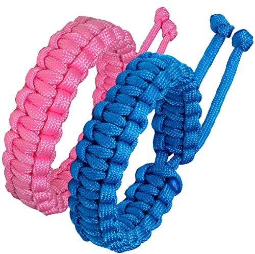Jewboo Paracord Survival-Armbänder, geflochtenes Paracord-Seil, handgefertigt, für Paare, Männer, Frauen, verstellbare Größe (2 Stück), Polypropylen